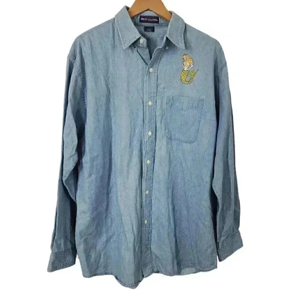 Vintage Fruit of the Loom Cotton Button Down Mermaids  Florida Jean Jacket L - Picture 1 of 8